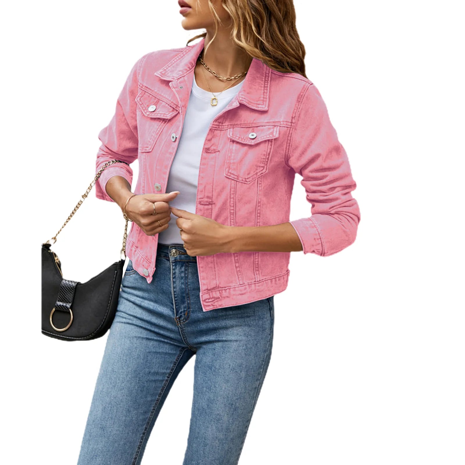 Women's Denim Jackets Fashion Female Casual Long Sleeve Lapel Solid