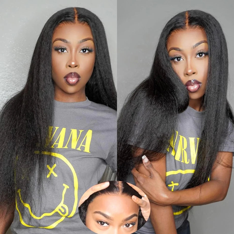30inch Best Kinky Straight Lace Front Wig HumanHair 13x6 Transparent Lace Frontal Yaki Straight Brazilian Glueless Wig For Women