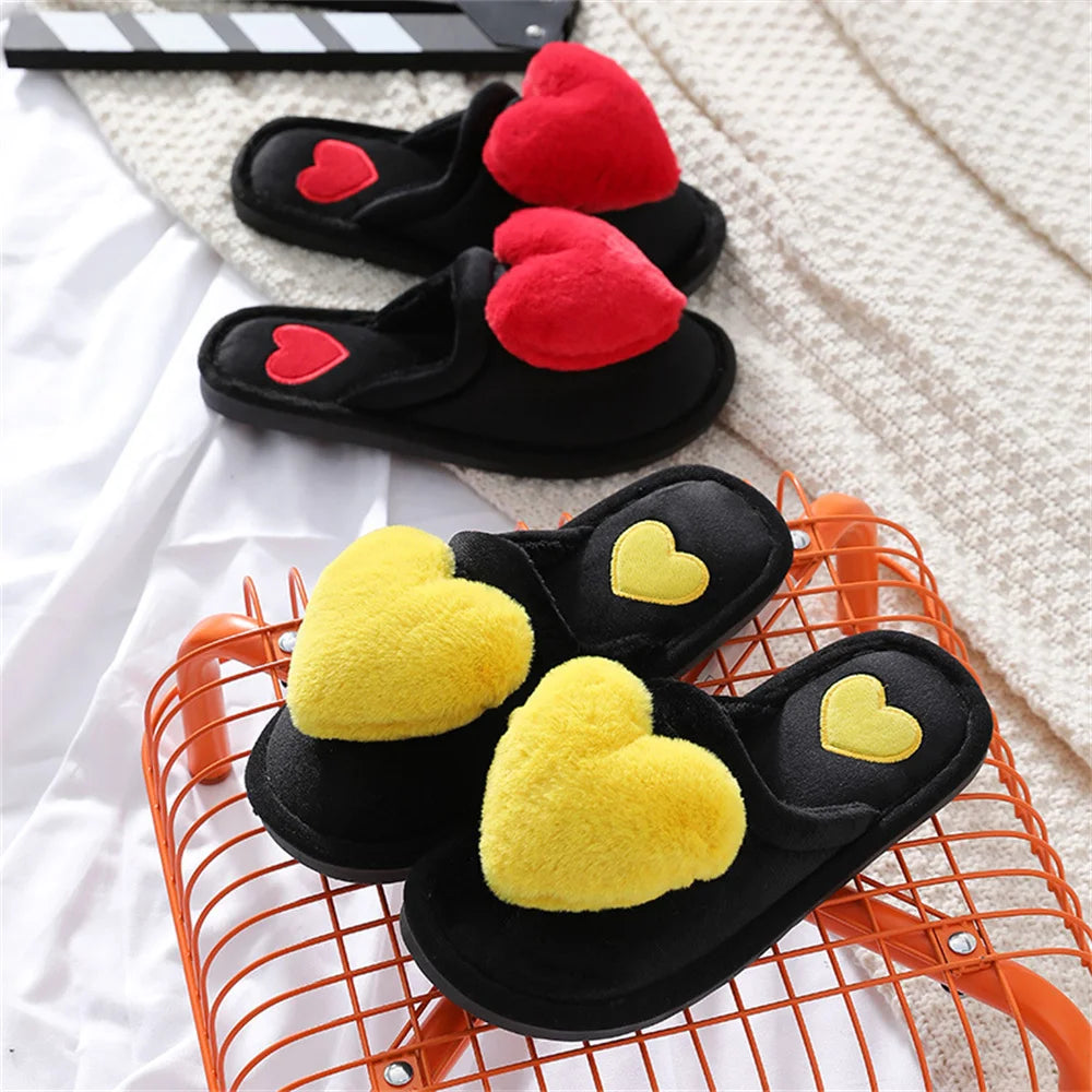 Women’s Plush Heart Slippers – Warm Indoor Non-Slip Winter House Shoes
