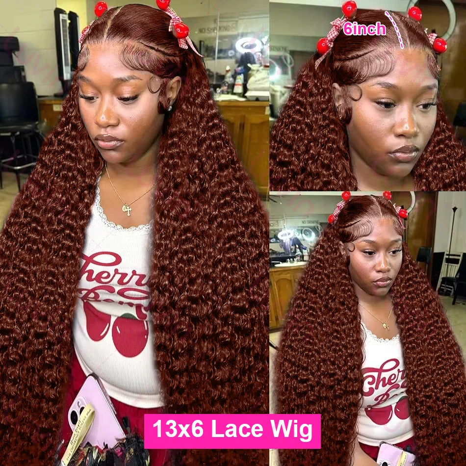180% Reddish Brown Deep Wave 13x6 Lace Front Wigs Pre Plucked 13x4 Curly Transparent Lace Front Wigs Human Hair For Women
