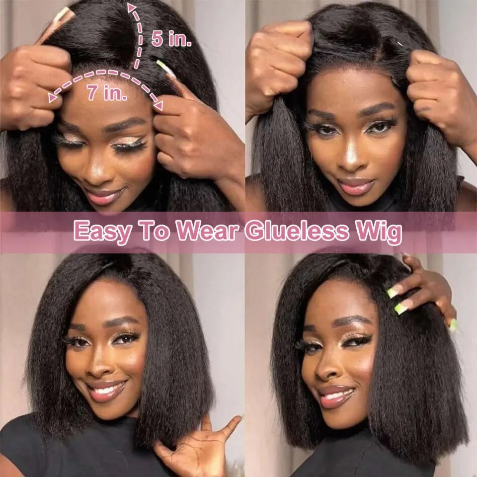 230% Kinky Straight Bob Human Hair Wigs 13x6 HD Lace Frontal Edges Curly Afro Yaki Short Hair Glueless Wigs 4x4 7x5 Closure Wigs