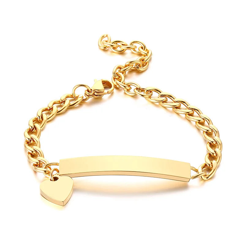 Infant Stainless Steel Crown Chain Link Baby Bear Bracelet with Free Engraving for Kids Child Birthday Gift