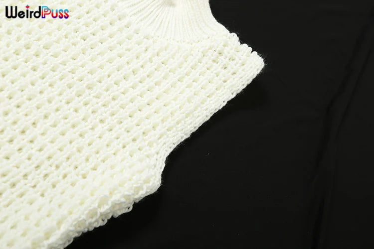 Weird Puss Crochet Dress Women Sexy Chic Y2K Summer Trend Tassel Hem Sleeveless Stretch Fashion Beach Vacation Clubwear Bodycon