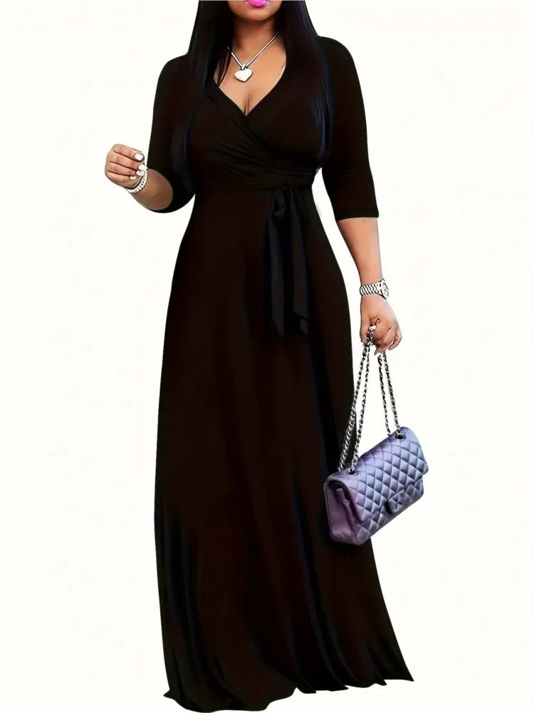Dress For Women Casual Sexy Deep V Neck Lace-Up Loose Dresses Robe Femme Summer Holiday Womens Clothing
