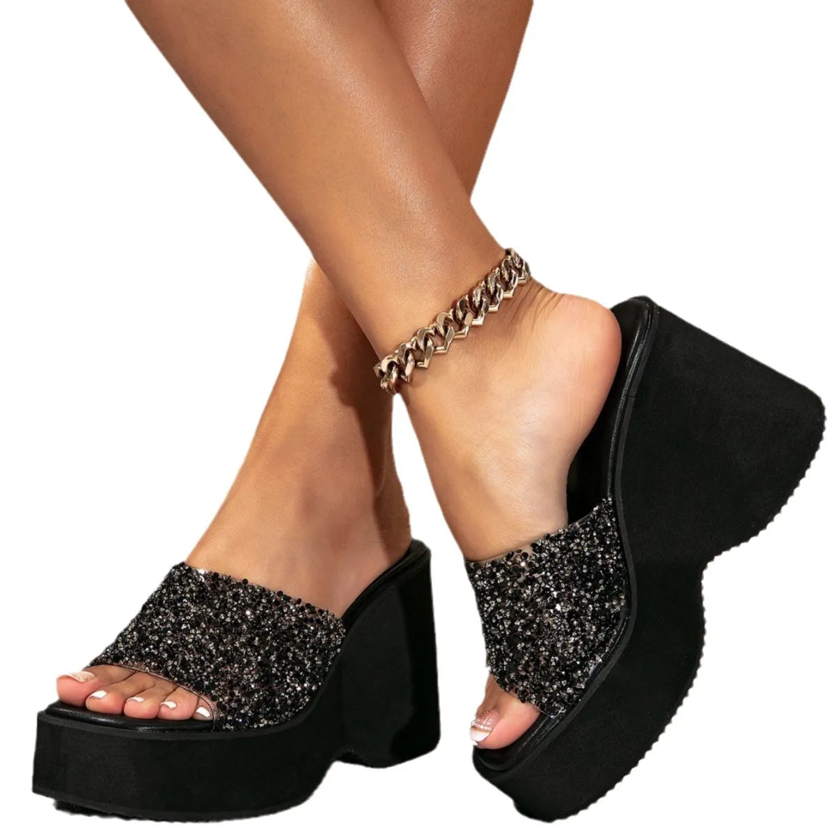Women’s Wedge Platform Flip-Flops – Leopard Print PU Slides with Low Heel