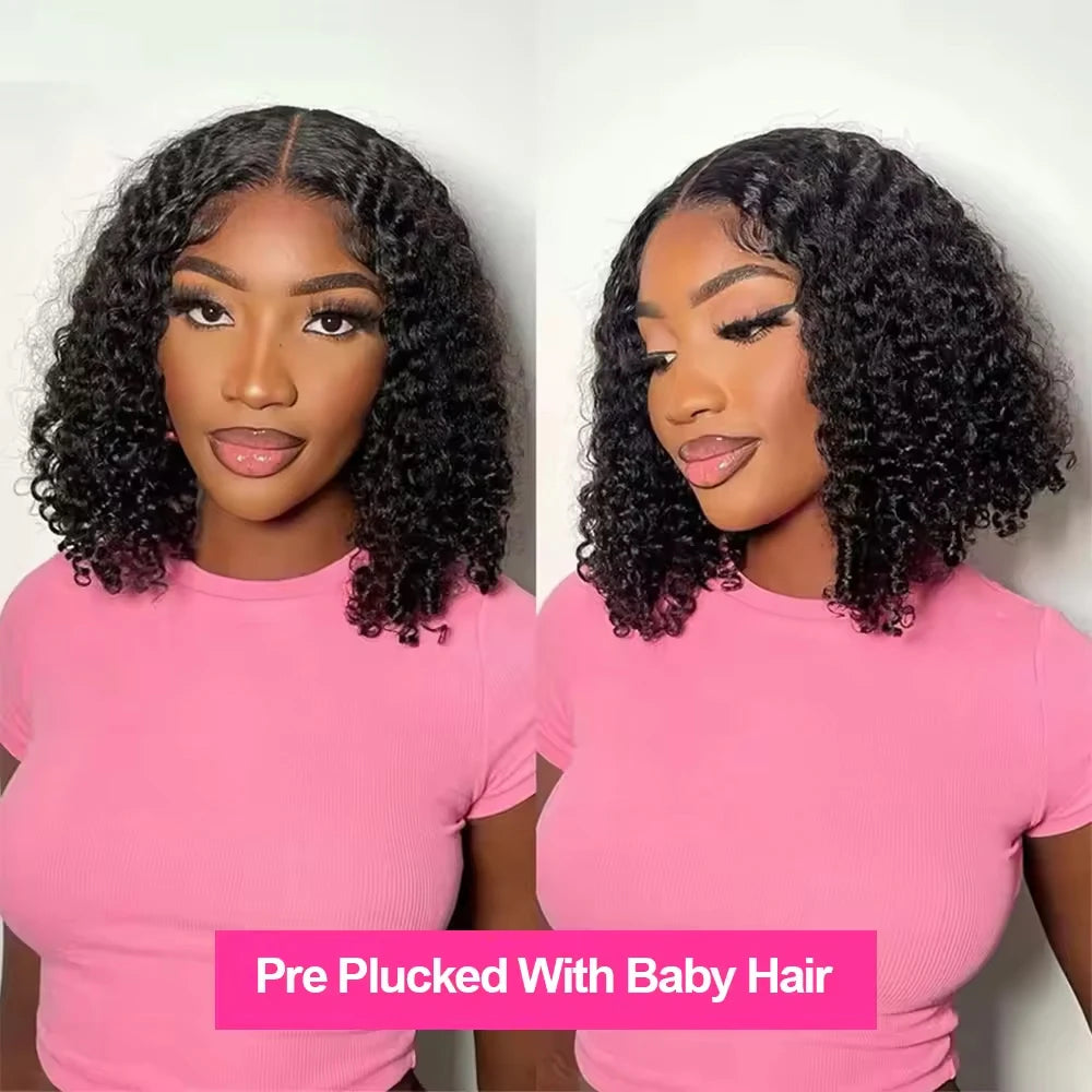 Kinky Curly Bob Human Hair Wig – 13x4 Transparent Lace Front, Pre-Plucked Brazilian Remy (180% Density)