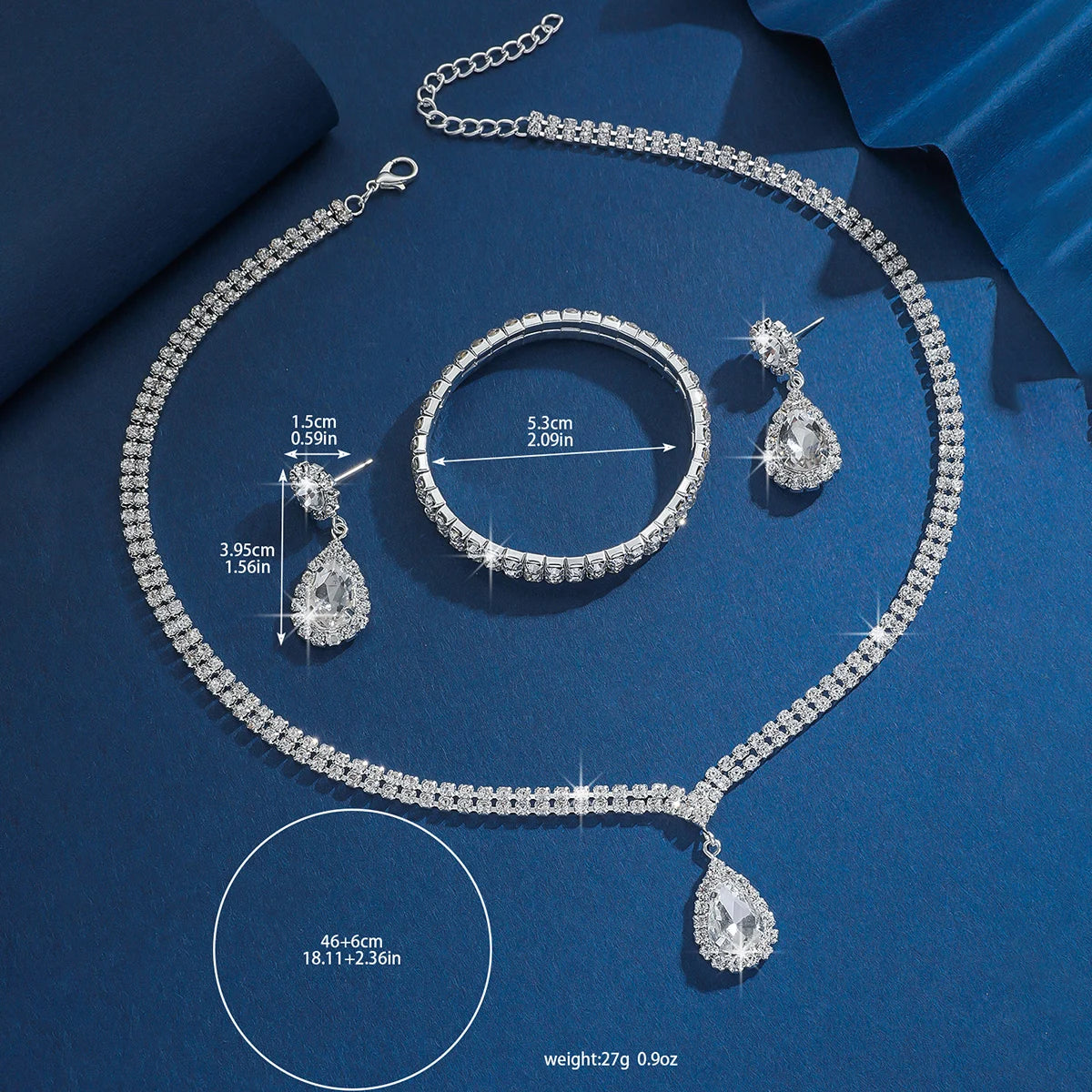 Wedding Season Women's Fashion Copper Claw Chain Water Drop Necklace Earrings Bracelet Jewelry Set Wedding
