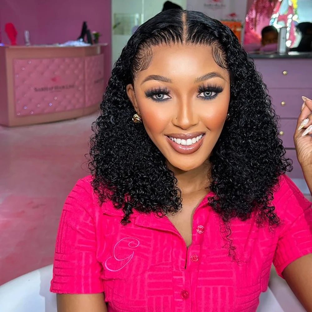 Kinky Curly Bob Human Hair Wig – 13x4 Transparent Lace Front, Pre-Plucked Brazilian Remy (180% Density)