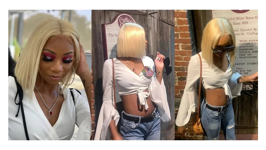 613 Blonde Straight Bob Wig 12A Human Hair Wig Transparent Lace Frontal Wigs 13x4 Brazilian Wigs Pre Plucked For Black Women