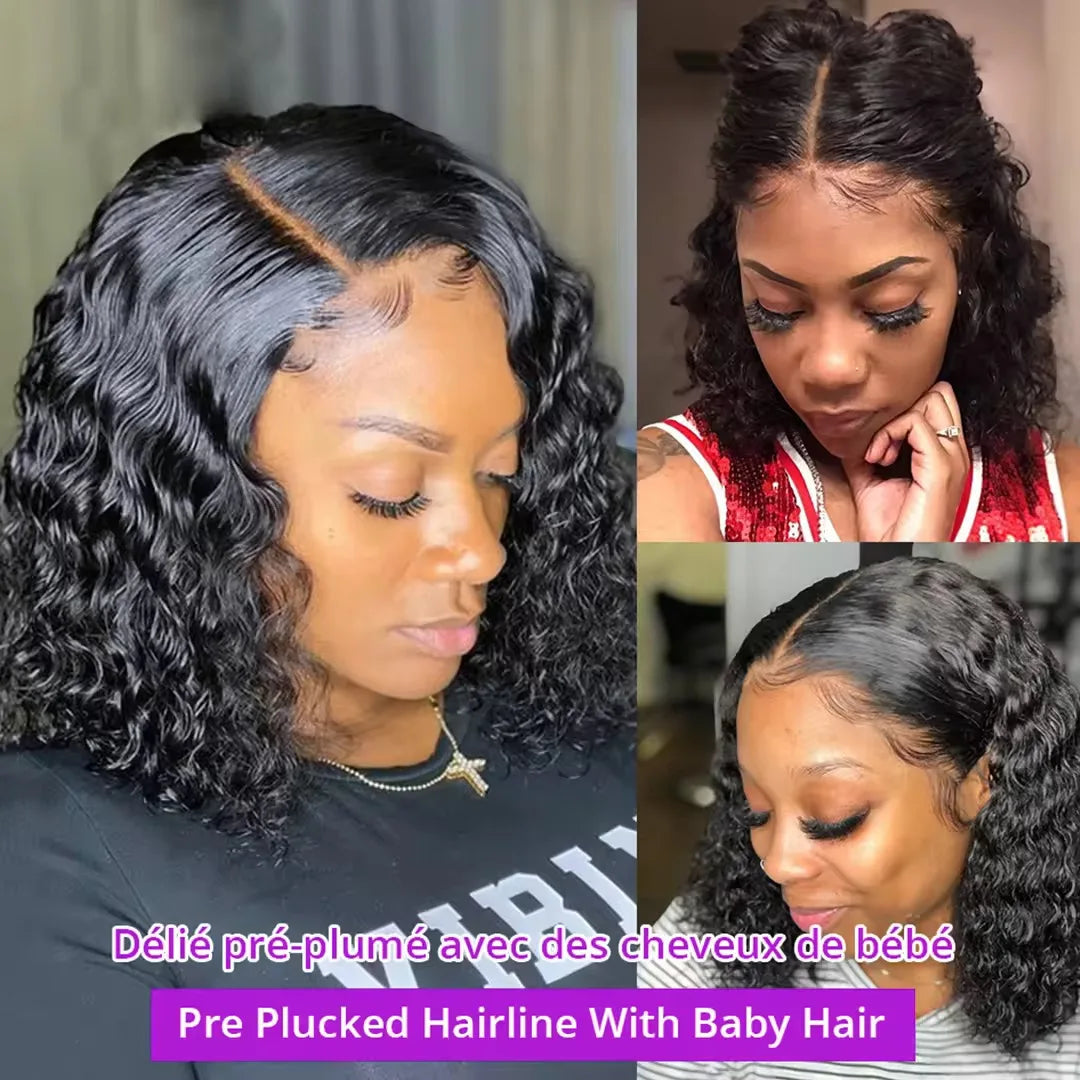 Kinky Curly Human Hair Wig – 13x4 Lace Frontal Indian Remy Short Bob, Wet & Wavy