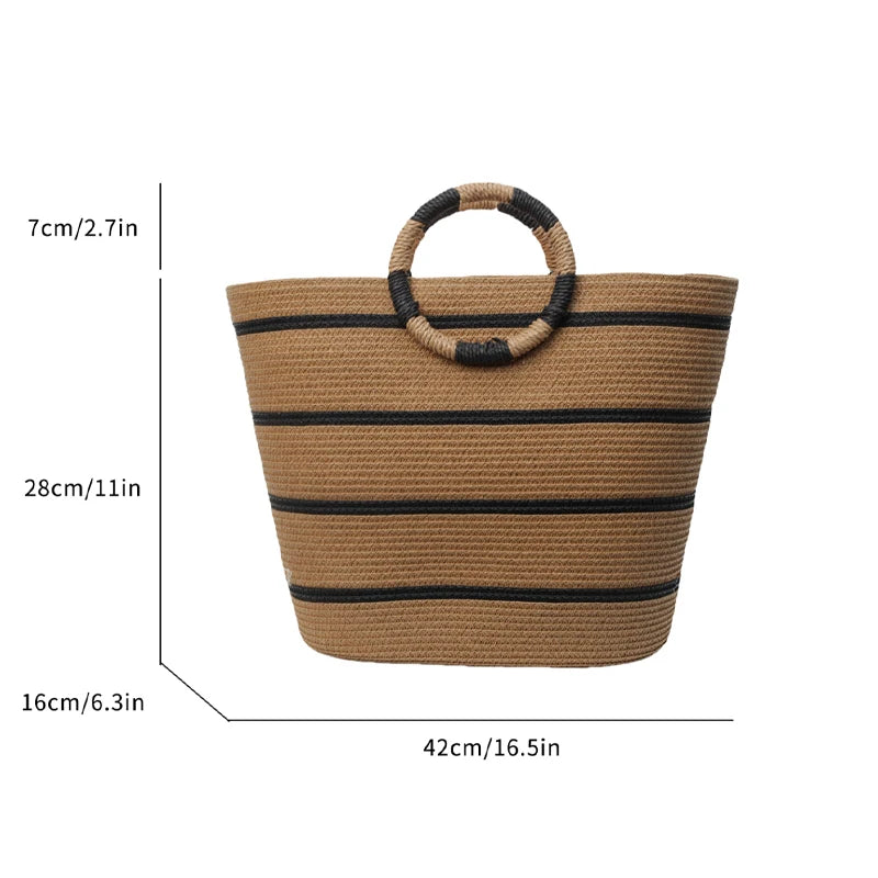 Handmade Woven Straw Beach Bag – Women’s Summer Shoulder Tote Handbag