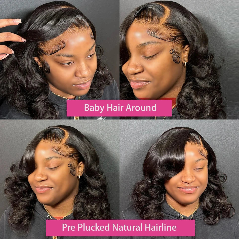 Brazilian Body Wave Short Bob Wig 13x4 Lace Frontal Human Hair Wigs 200% Density 4x4 Lace Closure Wig Natural Body Wave Bob Wigs