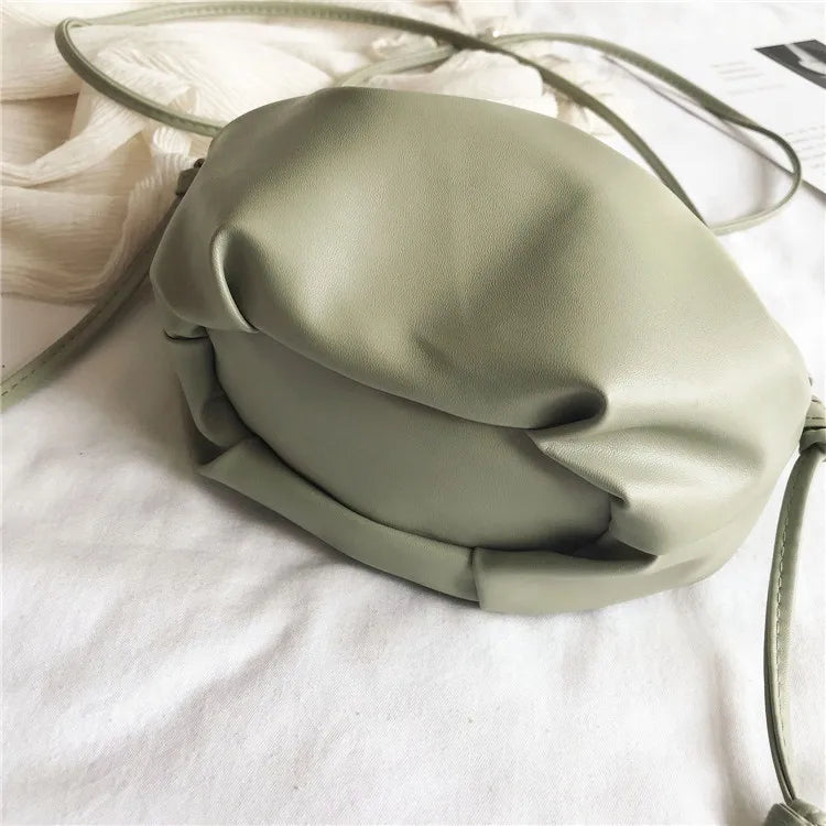 Women’s Pleated Cloud Shoulder Bag – Mini Solid Color Crossbody Handbag with Zipper