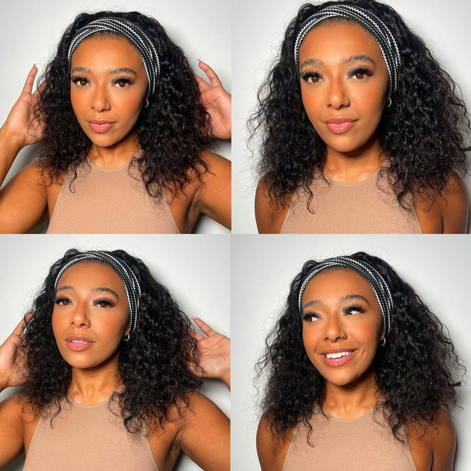 Kinky Curly Headband Wig – MYLOCKME Brazilian Remy Human Hair, 180% Density, Glueless Full Machine Made Wig for Women