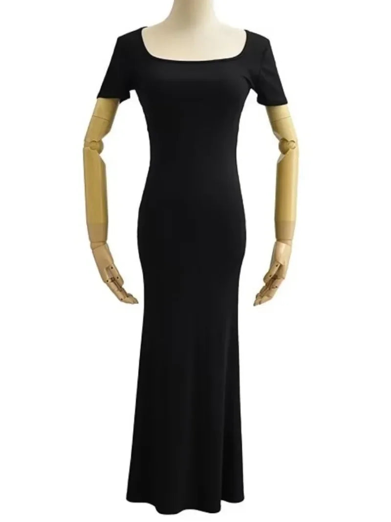 Long Dresses Women Solid Simple Elegant Partywear Gentle Trumpet Vestidos Slim French Vintage Night Club Temper Womens Daily