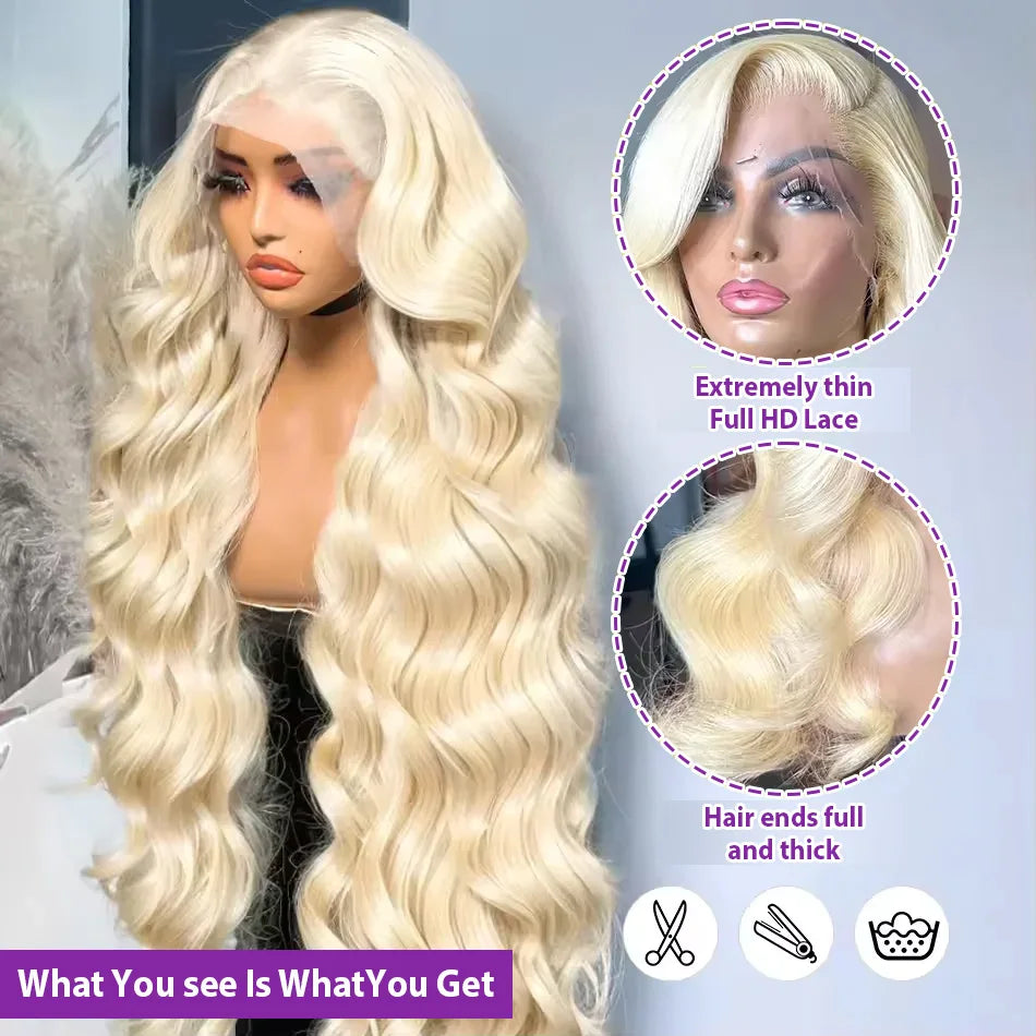 250% HD 30 40 42 Inch 613 Blonde 13x6 Lace Front Human Hair Wigs Body Wave 13x4 Lace Frontal Transparent Brazilian Remy Wig