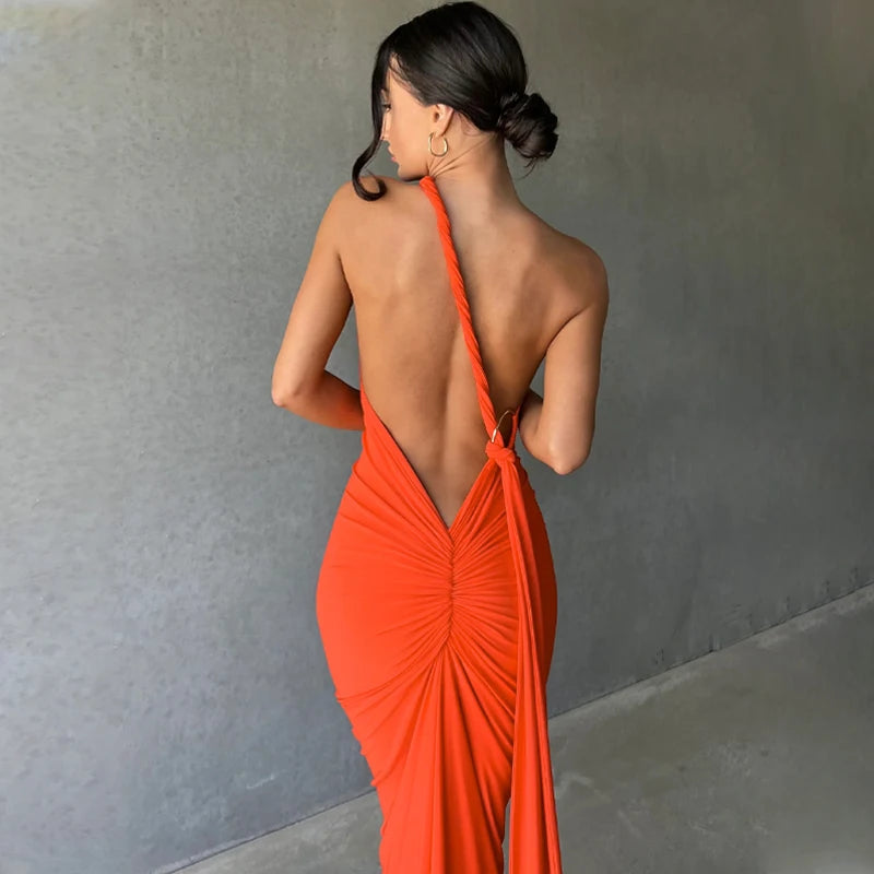 Dulzura Neon Y2K Clothes One Shoulder Sleeveless Backless Ruched Bodycon Maxi Dresses For Women Club Birthday Party Evening Prom