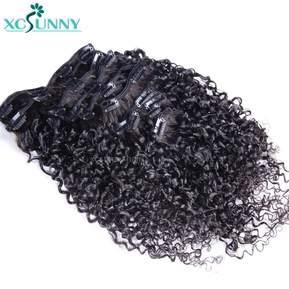 Kinky Curly Clip In Hair Extensions Human Hair Burmese Seamless PU Clip Ins Human Hair Kinky Curly For Black Women