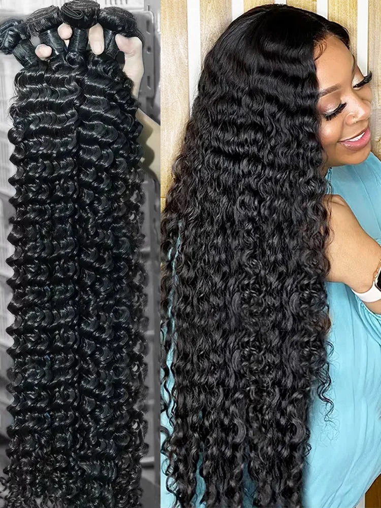 14A Deep Wave Human Hair Bundles Burmese Curly Hair Weaving 30 32 Inch Natural Human Hair Remy Loose Deep Wave Hair Bundles