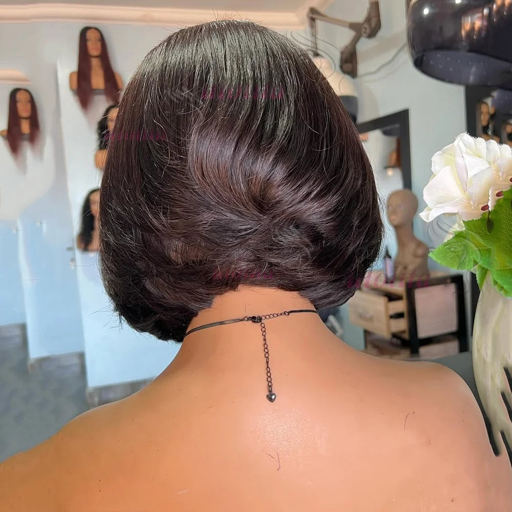 Pixie cut Bob Wig Reddish Brown Lace Closure Wig Wear and Go 4x4/13x4 Glueless Wig Minimalist Lace Bob Wig