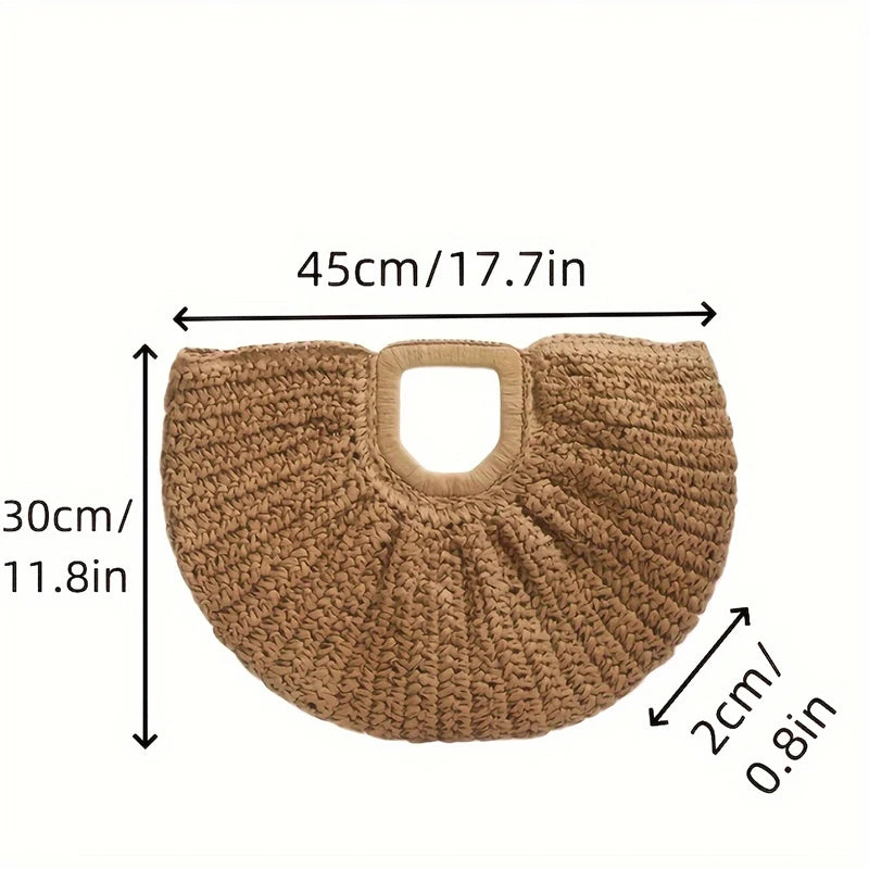 Handmade Shell Embroidery Woven Tote Bag – Luxury Straw Bucket Handbag with Wooden Handle