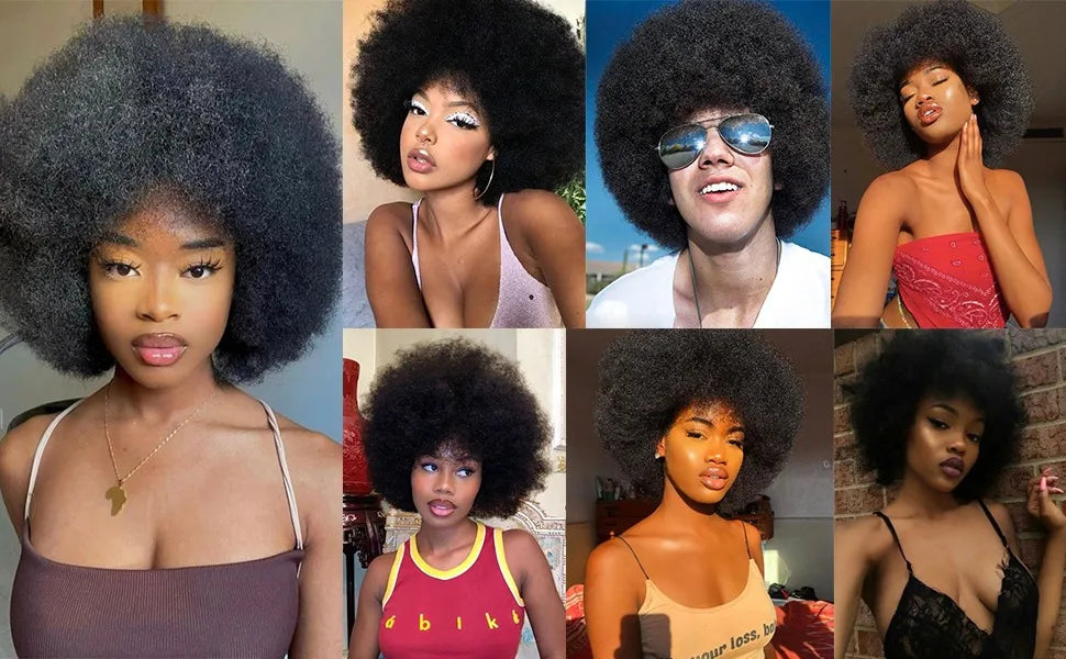 Brazilian Afro Kinky Curly Bob Wigs 200% Density Remy Human Hair Wigs Nature Black Color Wigs With Bang Glueless For Black Women