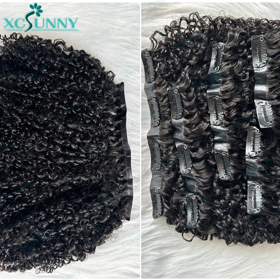 Kinky Curly Clip In Hair Extensions Human Hair Burmese Seamless PU Clip Ins Human Hair Kinky Curly For Black Women