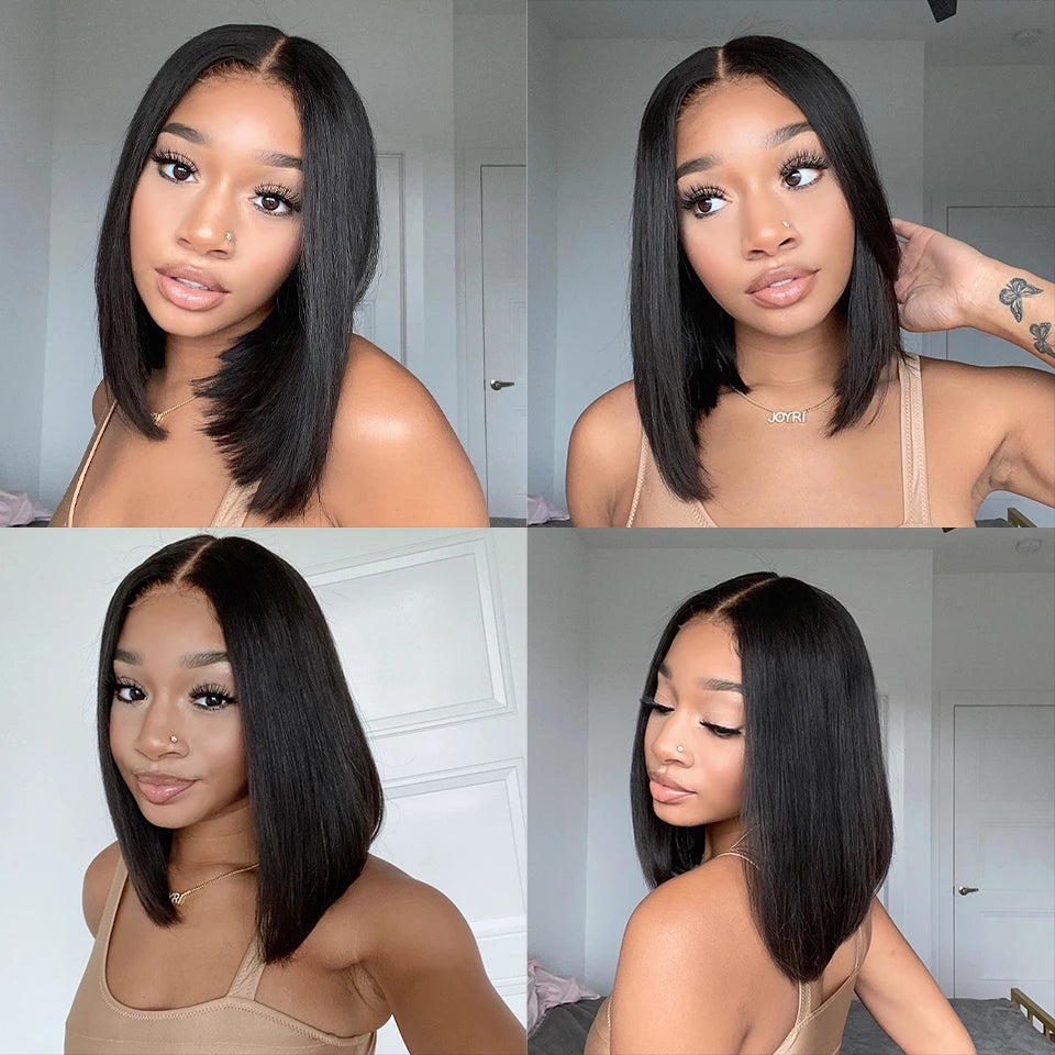 Glueless Wig Straight Short Bob Human Hair Wigs 13x4 HD Transparent Lace Frontal Peruvain Remy Hair Bob Glueless Wig