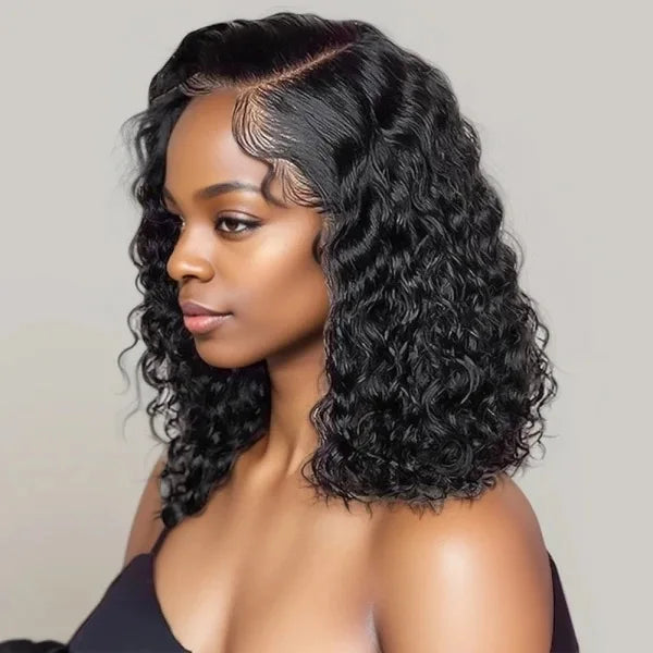 Kinky Curly Human Hair Wig – 13x4 Lace Frontal Indian Remy Short Bob, Wet & Wavy
