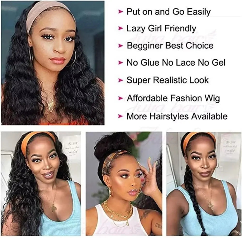 Brazilian Kinky Curly Headband Wig – Short Bob Human Hair, 180% Density Glueless Wear & Go Wig for Women