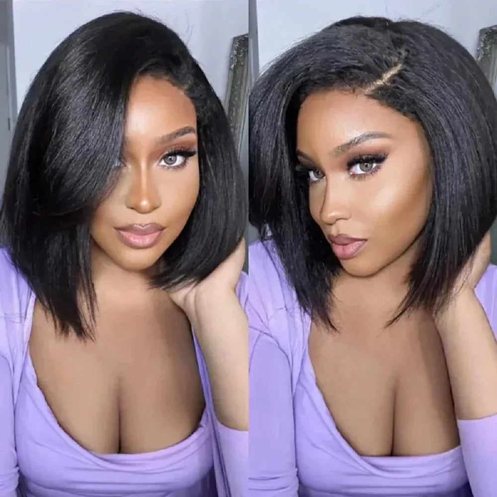 230% Kinky Straight Bob Human Hair Wigs 13x6 HD Lace Frontal Edges Curly Afro Yaki Short Hair Glueless Wigs 4x4 7x5 Closure Wigs