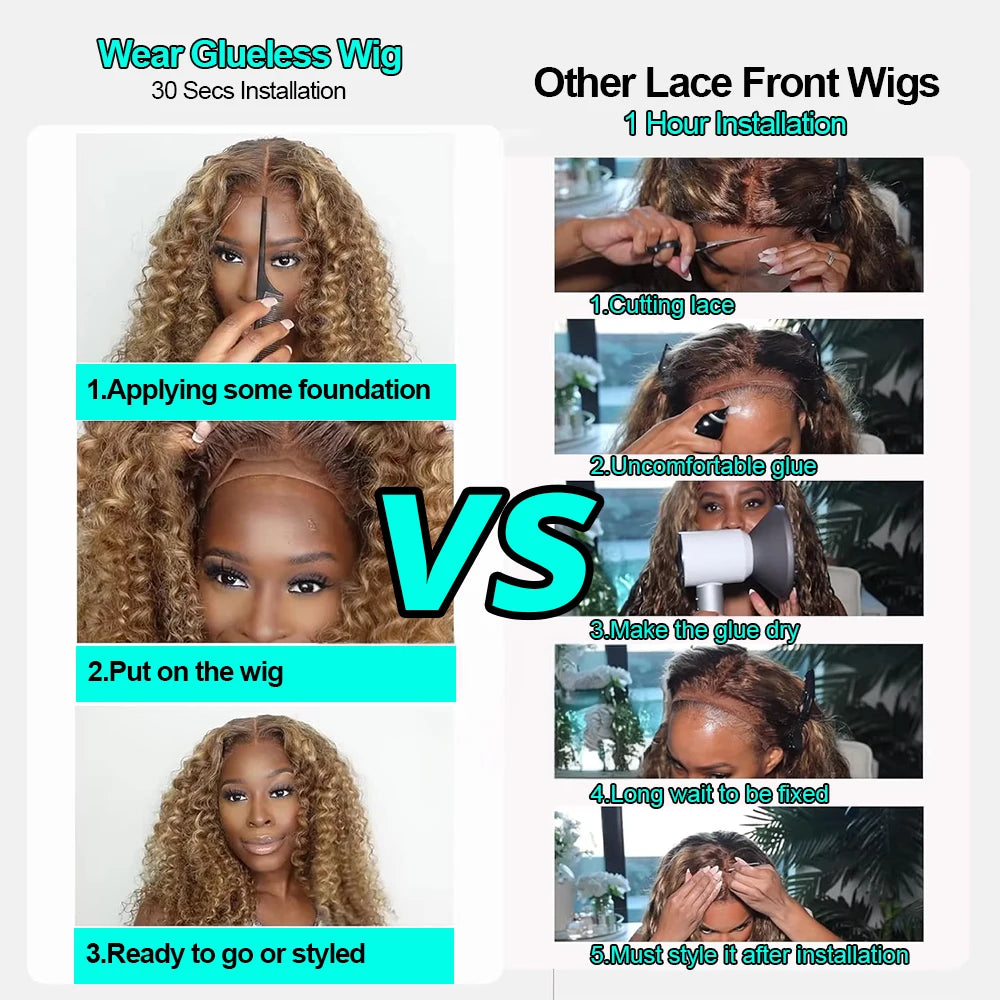 30Inch Highlight Ombre Deep Wave Glueless Wig Human Hair Ready To Wear Brazilian Colored 13x4 Curly Lace Frontal Wigs For Women
