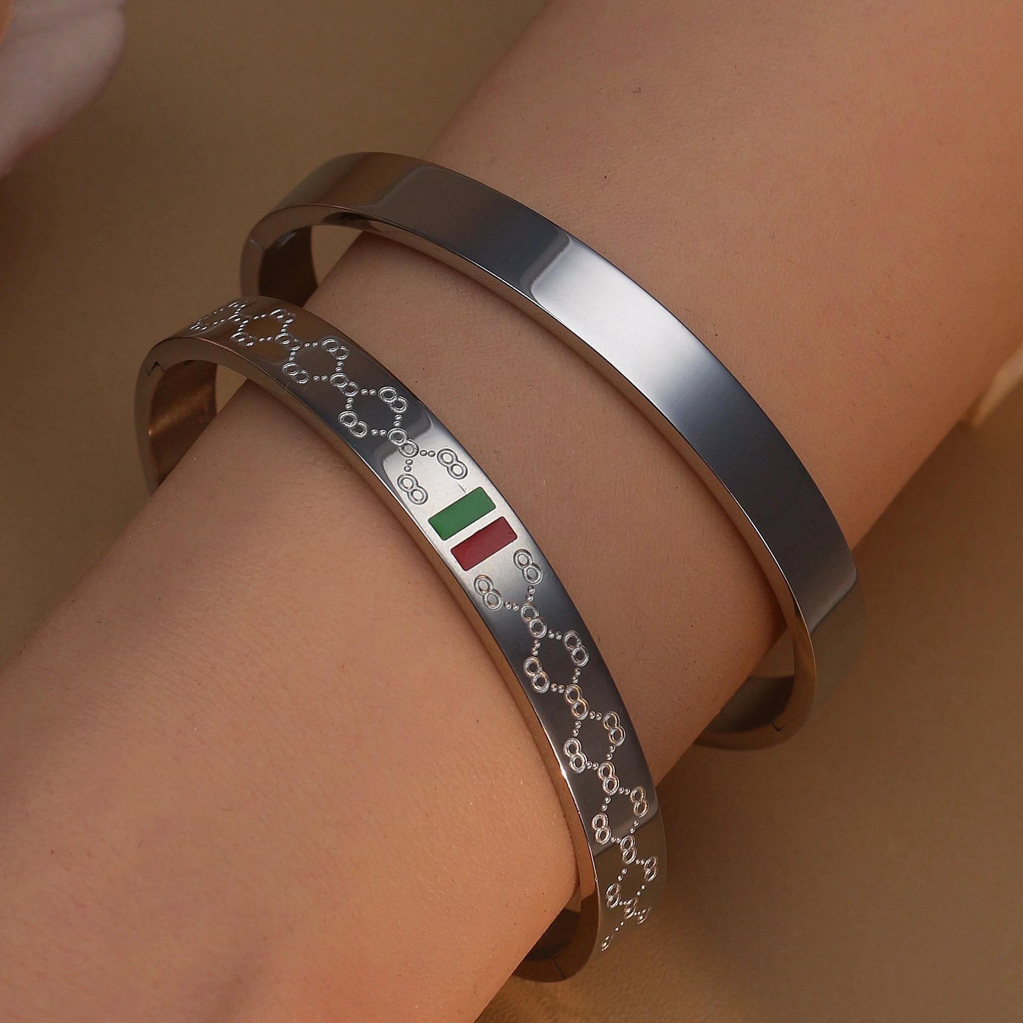 18K Gold Plated Unisex Bangles with Red/Green Accents