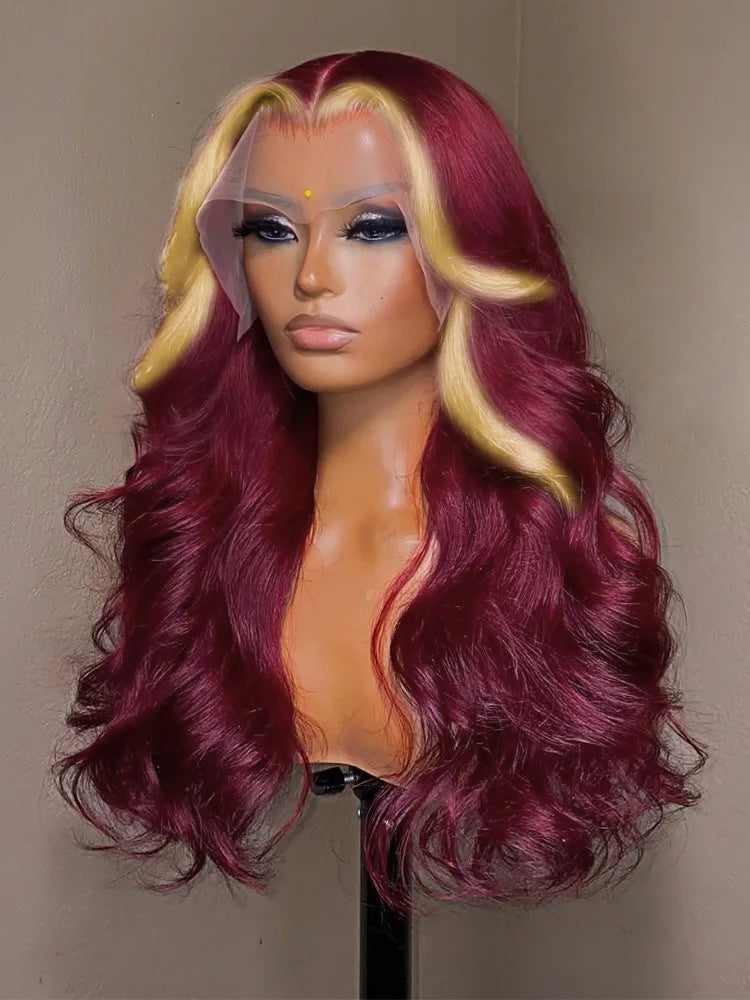 Burgundy 613 Colored Wig 200 Density 13x4 HD Lace Frontal Glueless Highlight Body Wave Human Hair Wigs