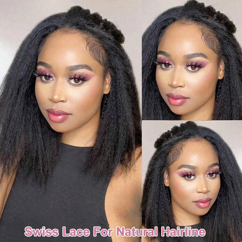 230% Kinky Straight Bob Human Hair Wigs 13x6 HD Lace Frontal Edges Curly Afro Yaki Short Hair Glueless Wigs 4x4 7x5 Closure Wigs