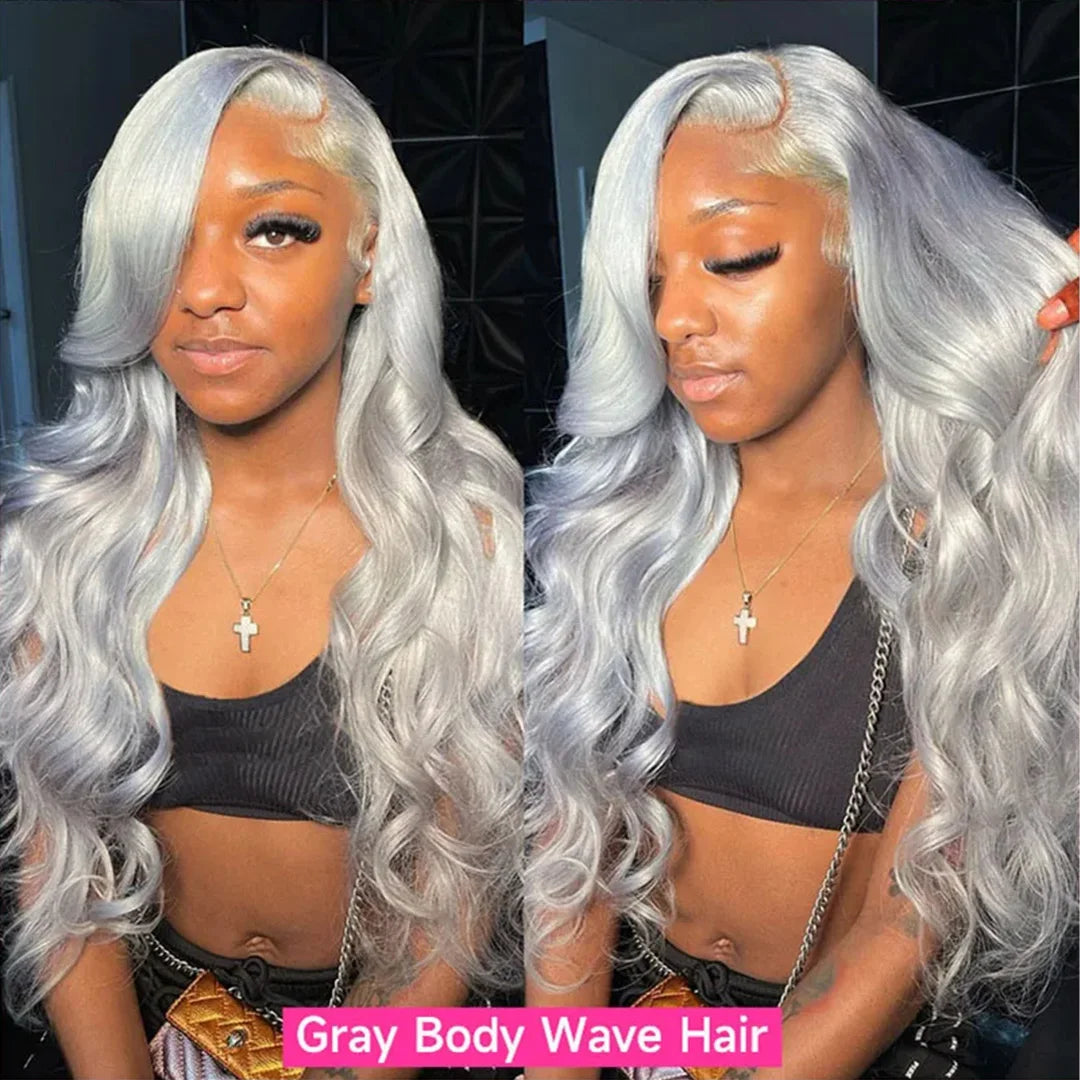 Silver Grey Body Wave Lace Front Wig 13x4 HD Lace Frontal Human Hair Wigs Transparent 100% Brazilian Hair Colored Wigs For Women