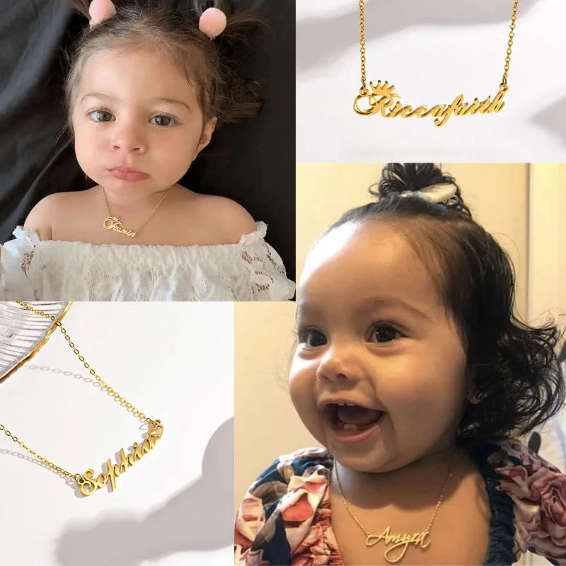 Vnox Custom Name Necklaces for Girls Boys, Stainless Steel Personalized Baby Nameplate Chokers Collar Gift Jewelry