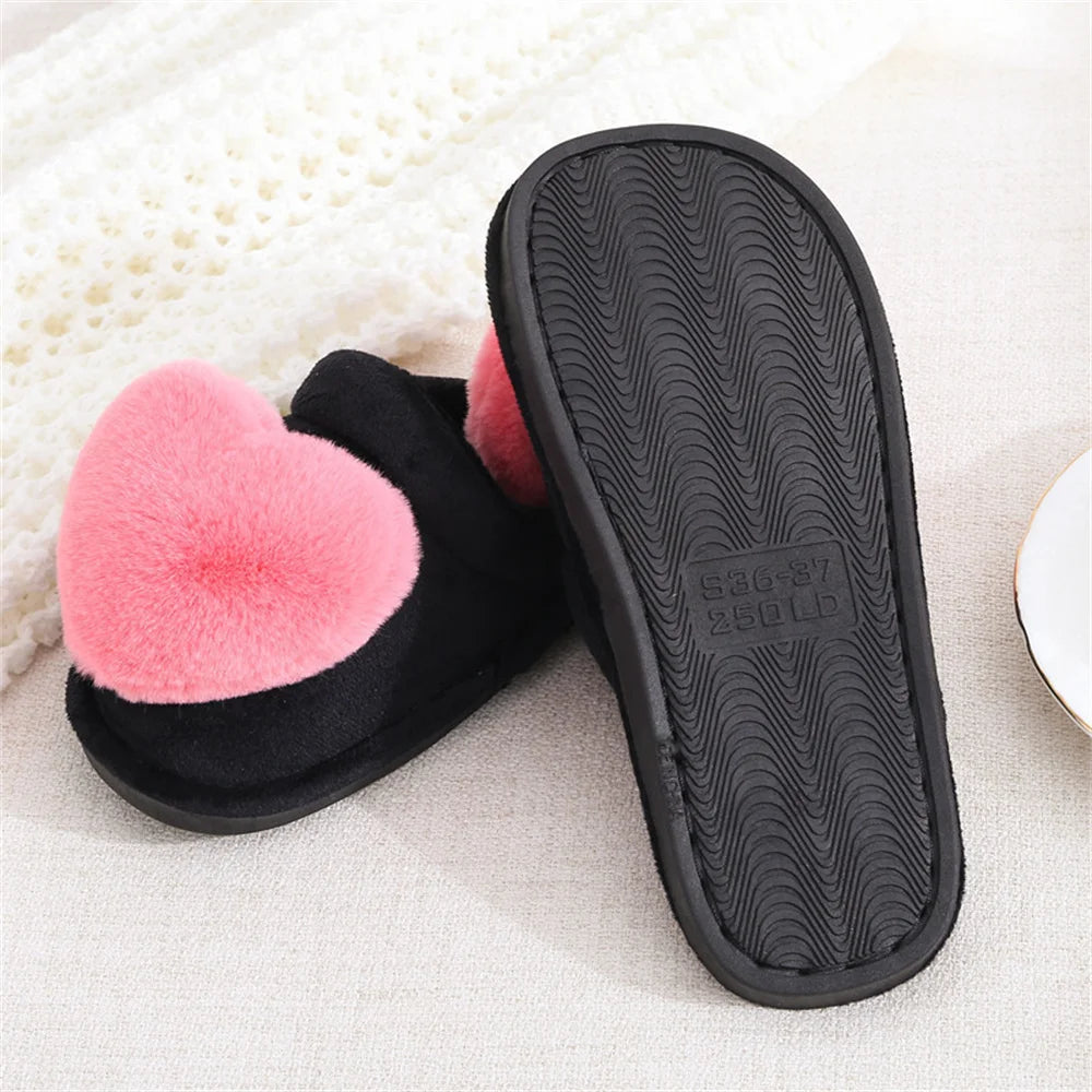 Women’s Plush Heart Slippers – Warm Indoor Non-Slip Winter House Shoes