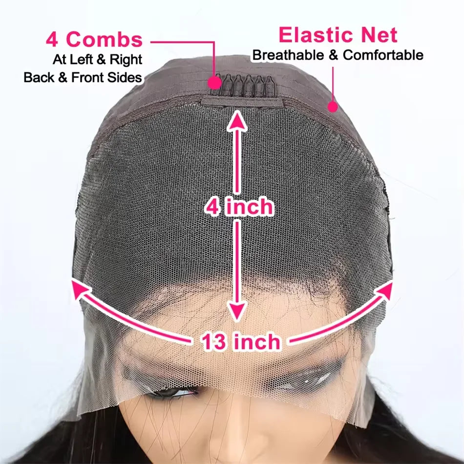 Water Wave Curly 13x4 Frontal Bob Wig 100% Human Hair Natural Black 250% Density For Black Women
