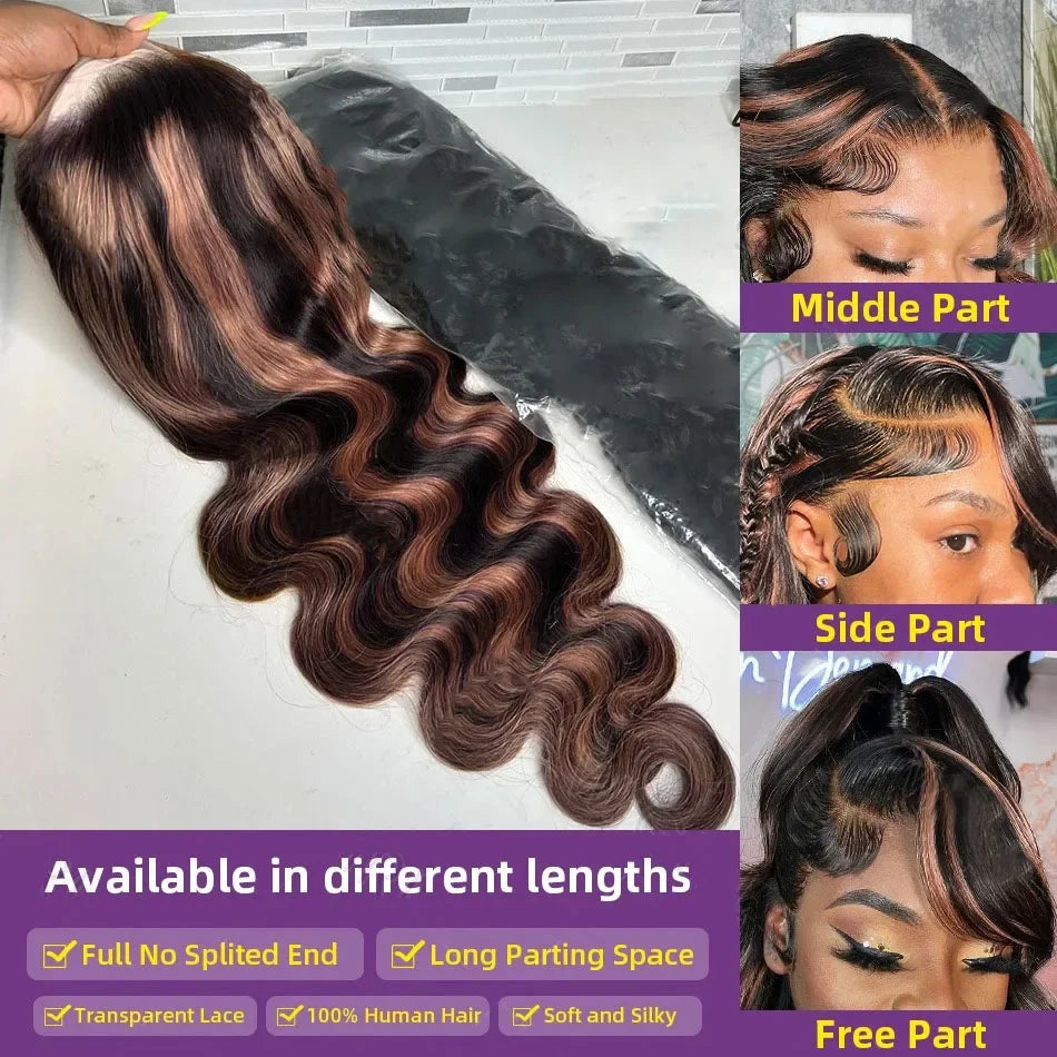 1B/30 Body Wave Highlight Wig Human Hair 13x6 Hd Lace Front Wig 28 32inch Black Brown 180 Density Curly 13x4 Lace Frontal Wigs