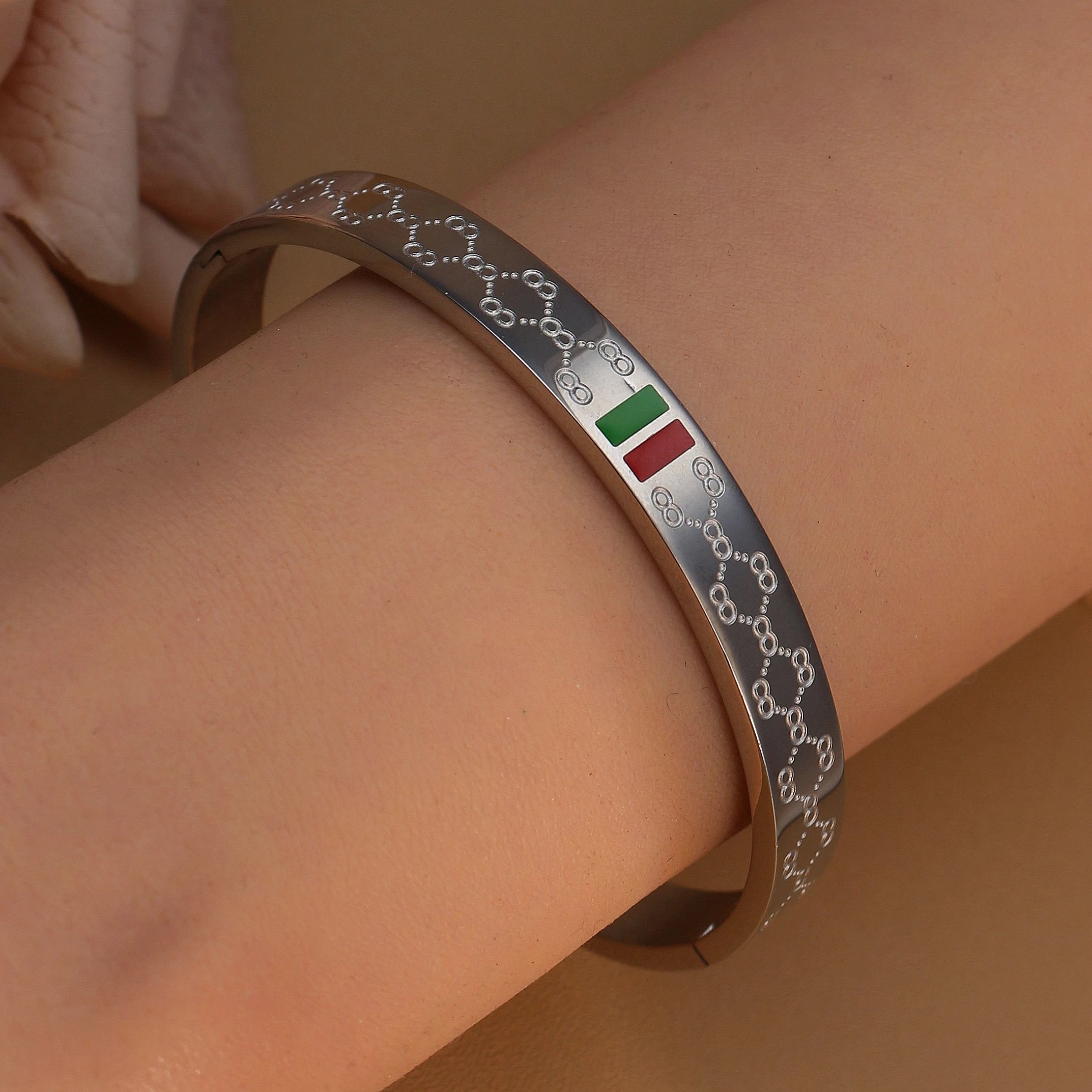 18K Gold Plated Unisex Bangles with Red/Green Accents