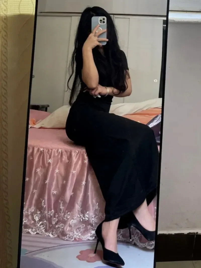 Long Dresses Women Solid Simple Elegant Partywear Gentle Trumpet Vestidos Slim French Vintage Night Club Temper Womens Daily