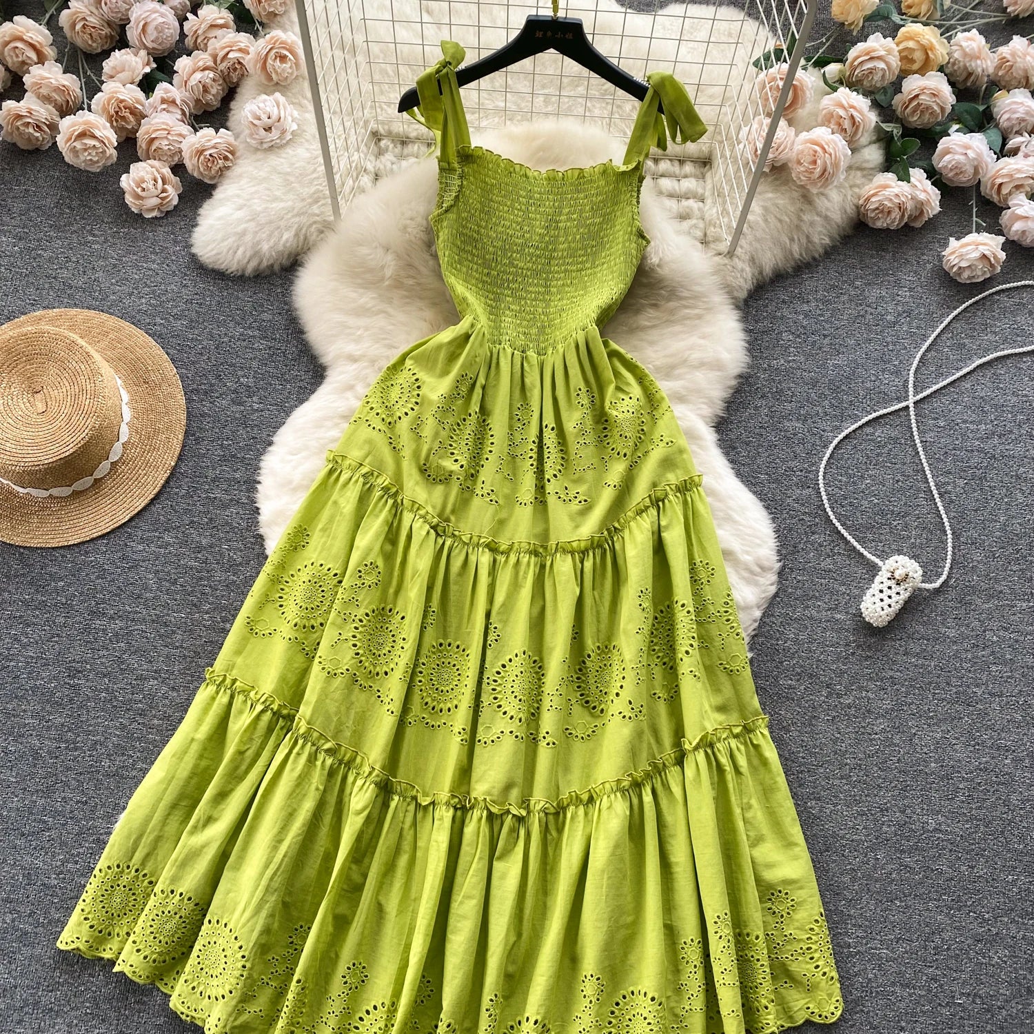 Elegant Sexy Backless High Waist embroidery Slip Dress Fairy A-line Summer Beach Vacation Slim Women Evening Party Dress