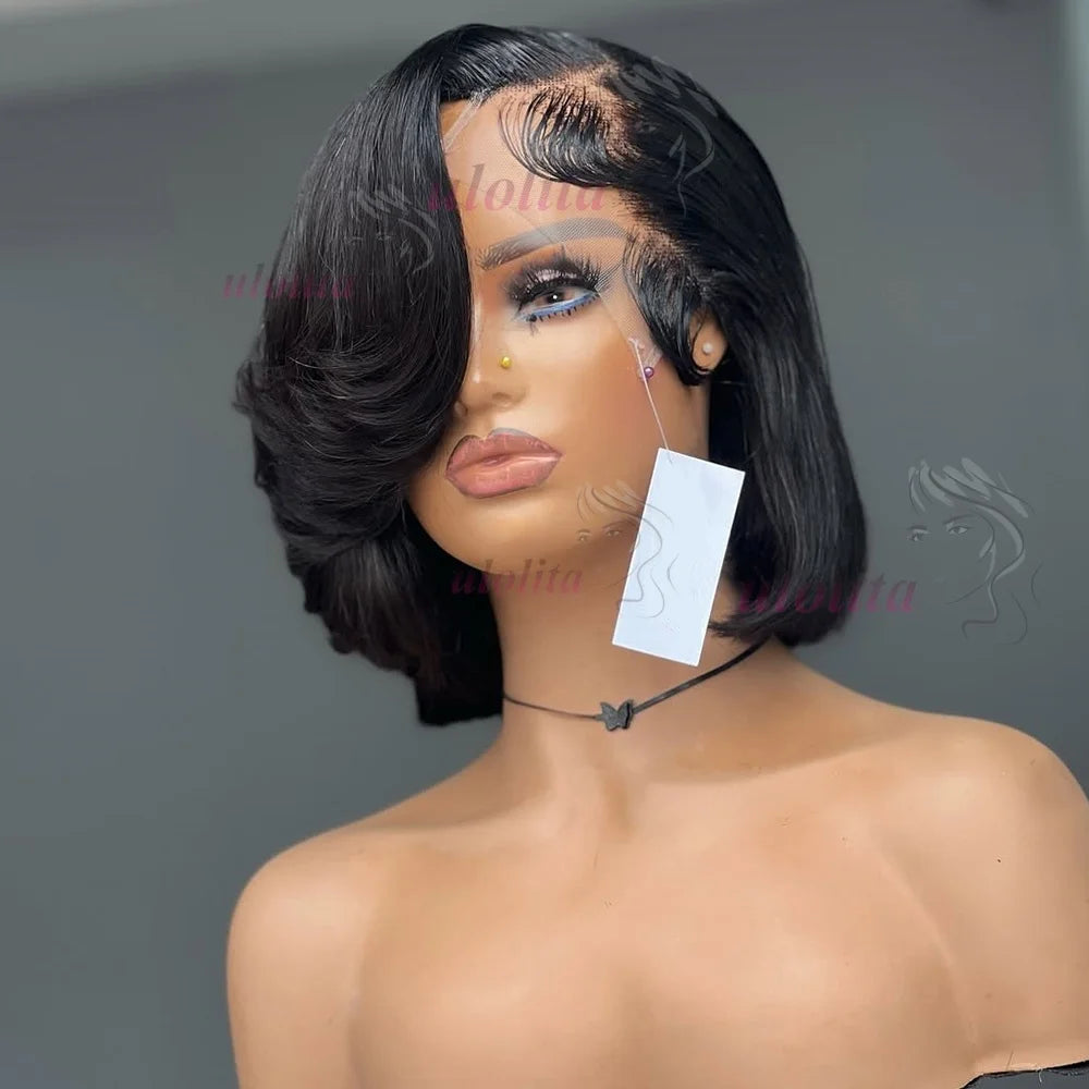 Pixie cut Bob Wig Reddish Brown Lace Closure Wig Wear and Go 4x4/13x4 Glueless Wig Minimalist Lace Bob Wig
