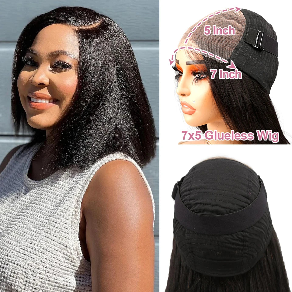 230% Kinky Straight Bob Human Hair Wigs 13x6 HD Lace Frontal Edges Curly Afro Yaki Short Hair Glueless Wigs 4x4 7x5 Closure Wigs