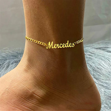Personalized Name Anklet Stainless Steel Cuban Chain