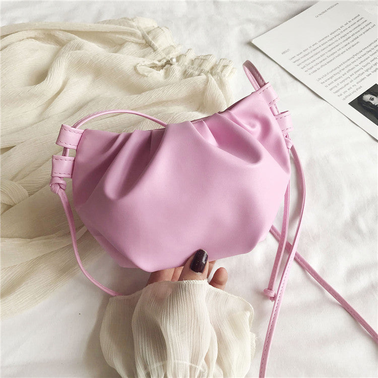 Women’s Pleated Cloud Shoulder Bag – Mini Solid Color Crossbody Handbag with Zipper