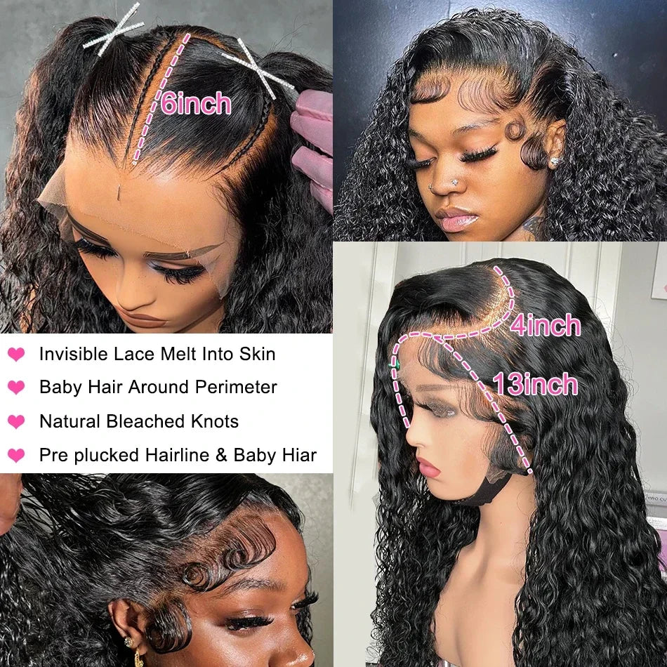 Transparent Water Wave 13x6 Lace Front 360 Lace Curly Wigs For Women Human Hair PrePlucked 13x4 Deep Wave Lace Frontal Wig