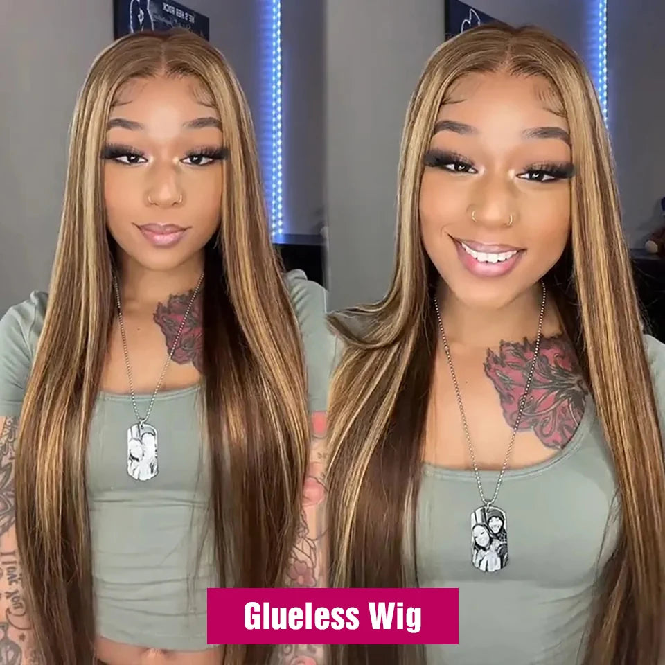 Highlight Glueless Wig Human Hair Ready To Wear And Go For Women 13x6 Hd Frontal Straight Honey Blonde Lace Front Wigs