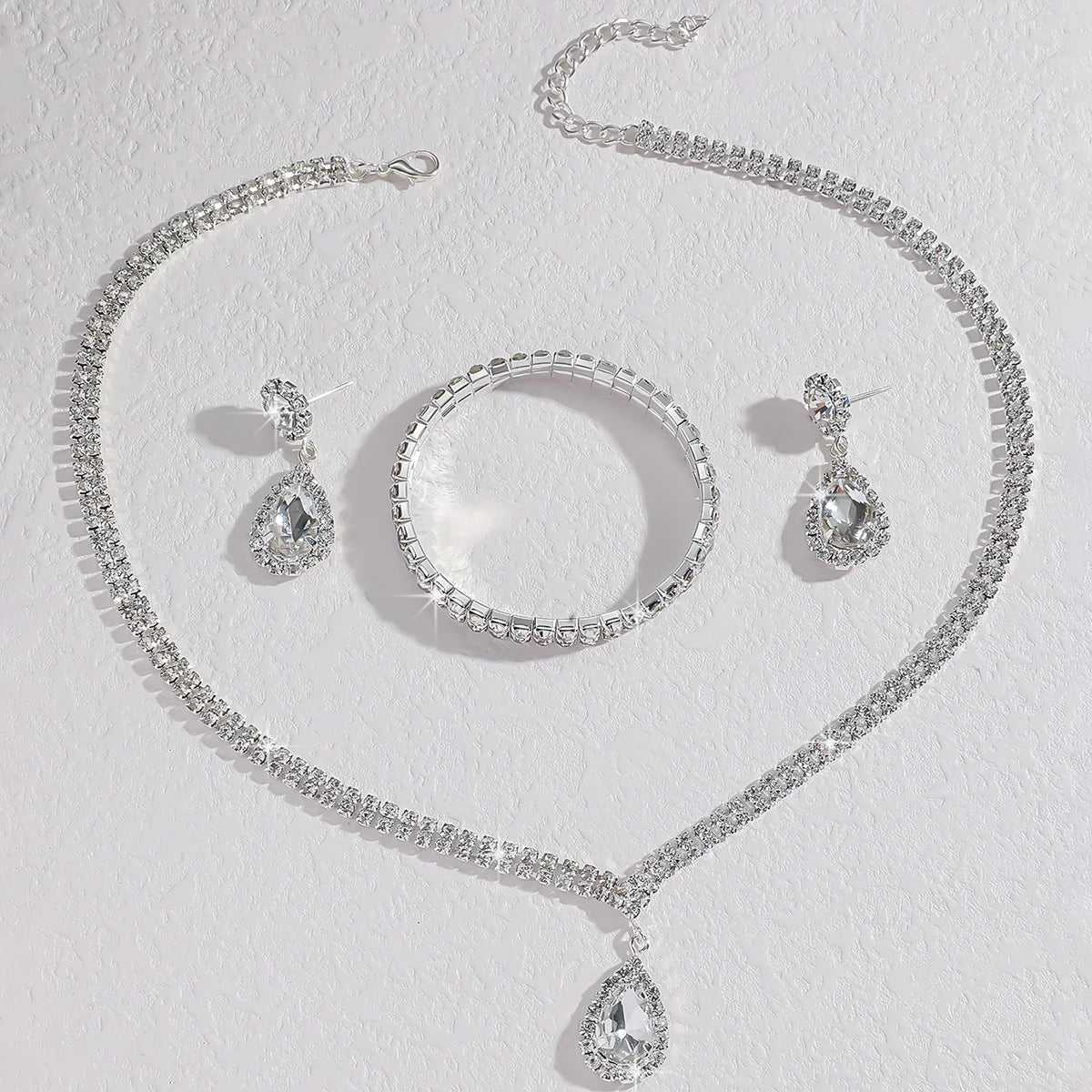 Wedding Season Women's Fashion Copper Claw Chain Water Drop Necklace Earrings Bracelet Jewelry Set Wedding